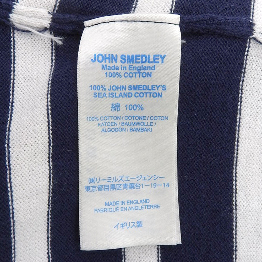 JOHN SMEDLEY 约翰·斯梅德利 近新 海岛棉 条纹 针织衫 上衣 男士 海军蓝 白色 M 上衣