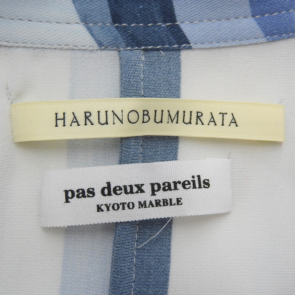 HARUNOBUMURATA Harunobu Murata Excellent Condition French Sleeve Bow Tie Blouse Top Women's Blue 34 Special Order HM25S715 Top