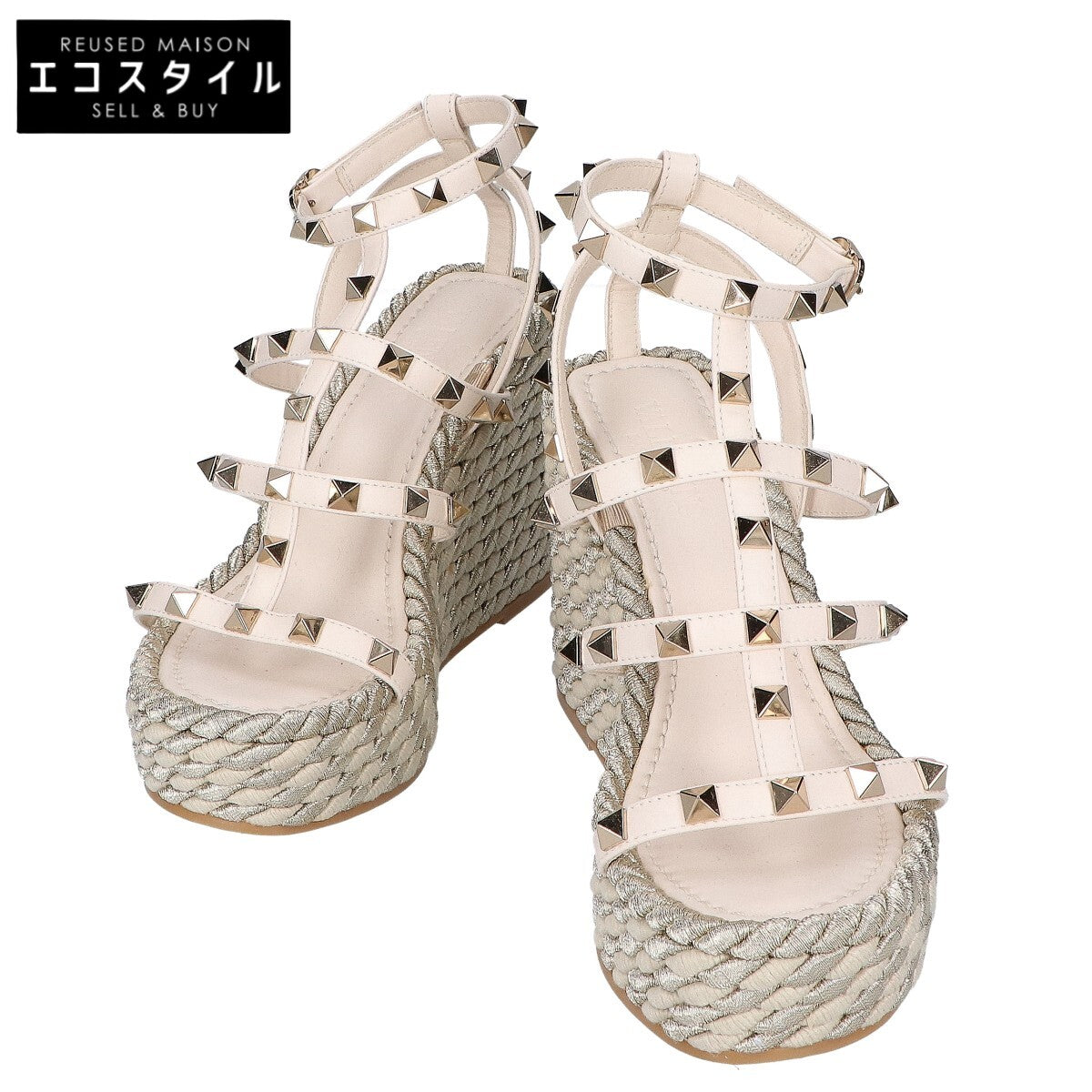 Valentino Garavani 华伦天奴 【美品】Rockstud 小牛皮坡跟凉鞋