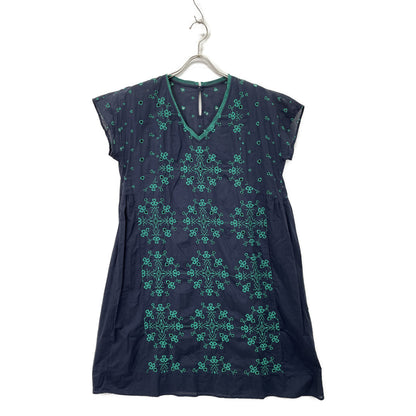 Haat HA31FT622 Navy x Green Short-Sleeved Embroidered Dress