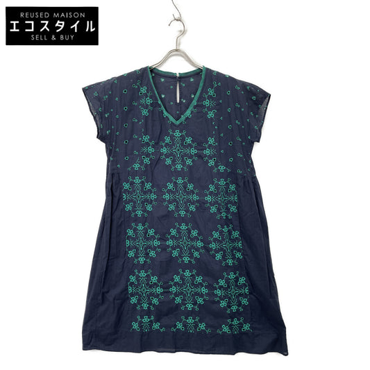 Haat HA31FT622 Navy x Green Short-Sleeved Embroidered Dress