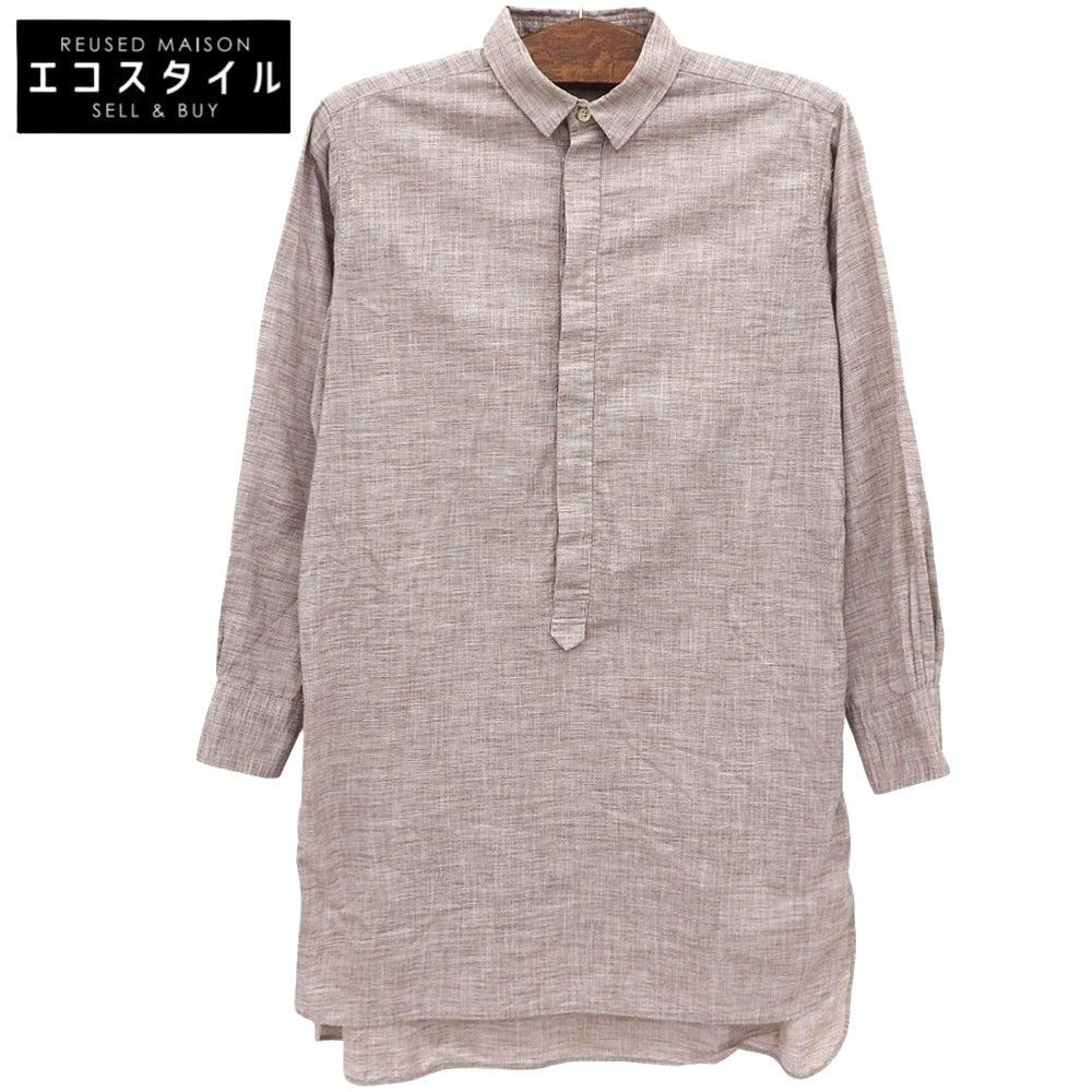 Excellent Condition 100% Cotton Half-Button Long-Sleeve Shirt Top Women's Beige 1 5063025 Top 1 Women's