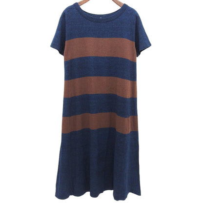 45R Fortefive R Excellent condition Border Gima Knit One-piece dress Ladies Indigo x Brown 0 5065040 One-piece dress