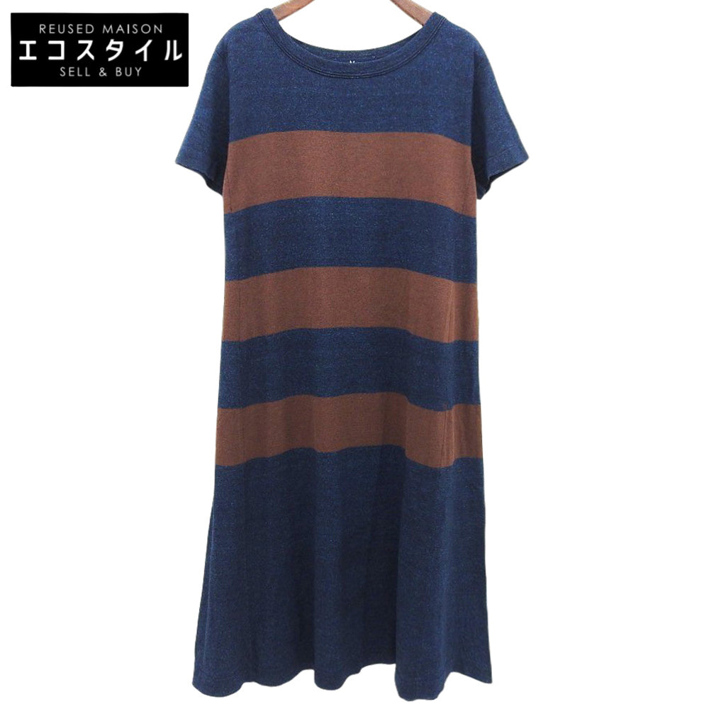 45R Fortefive R Excellent condition Border Gima Knit One-piece dress Ladies Indigo x Brown 0 5065040 One-piece dress