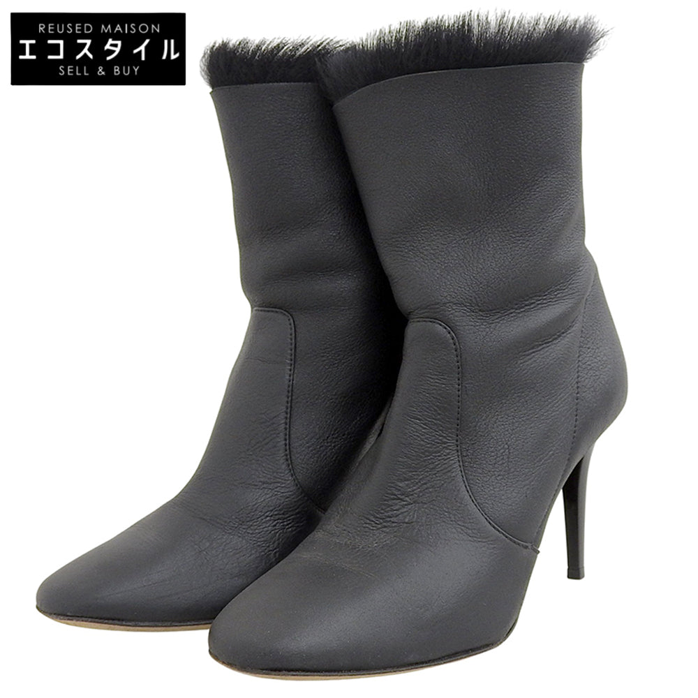Back-zip Fur Leather Boots for Women, Black, Size 35
