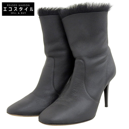 Back-zip Fur Leather Boots for Women, Black, Size 35