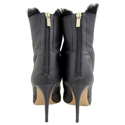 Back-zip Fur Leather Boots for Women, Black, Size 35
