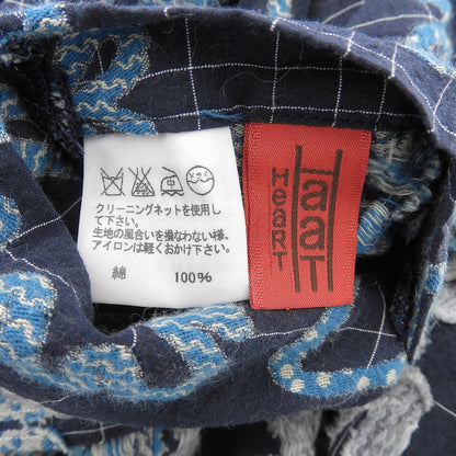 美品 コットン 七分袖 ワンピース レディース ネイビー グリーン刺繍 2 HA11FH762 ワンピース 2 レディース