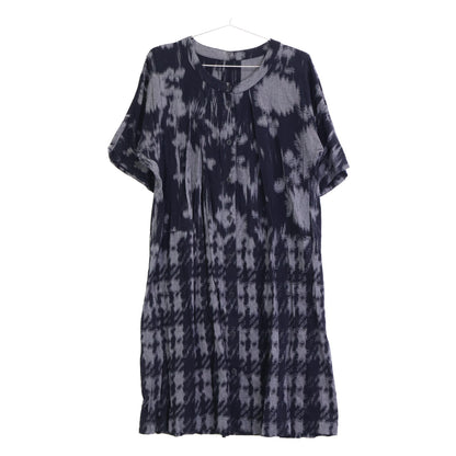 Haat HA03FT673 Navy x Grey All-over pattern short-sleeved collarless shirt dress