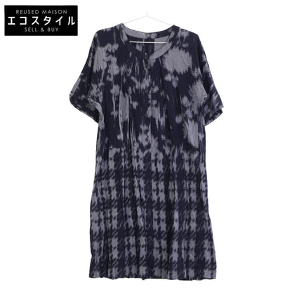 Haat HA03FT673 Navy x Grey All-over pattern short-sleeved collarless shirt dress