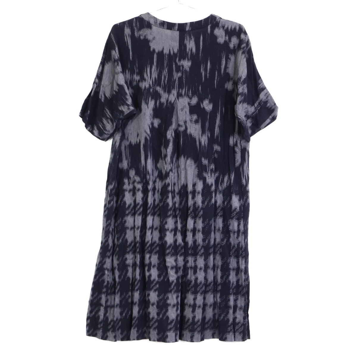 Haat HA03FT673 Navy x Grey All-over pattern short-sleeved collarless shirt dress
