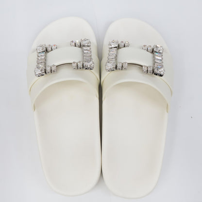 Sergio Rossi SR JELLY 010 Jewel Buckle Crystal Slide Sandals Shoes