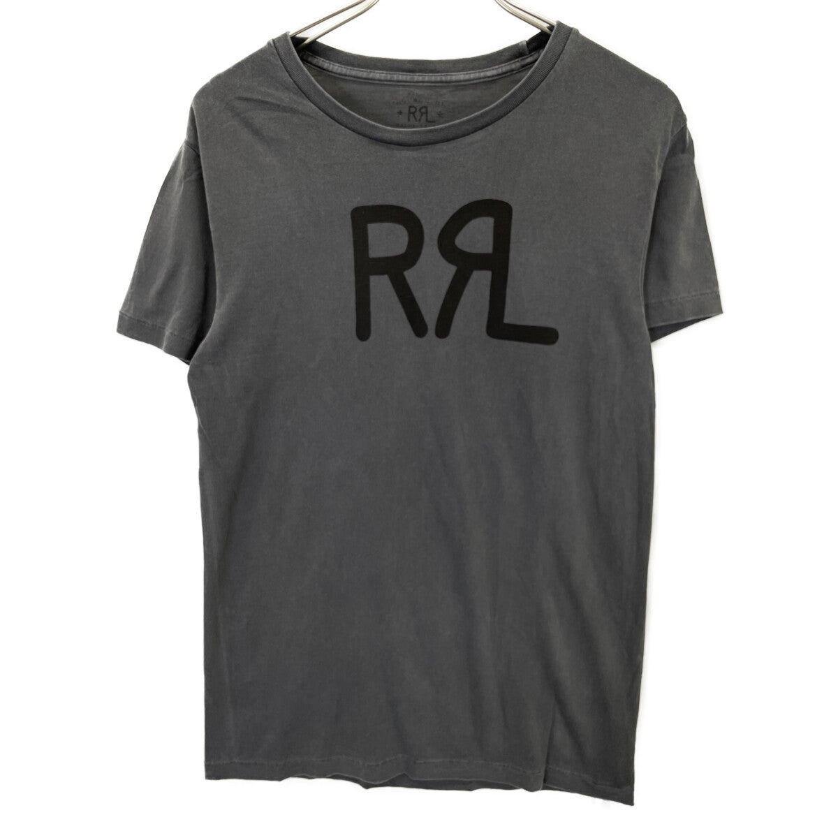 RRL Double RL Gray x Black Logo Short Sleeve T-Shirt Tops S Men's