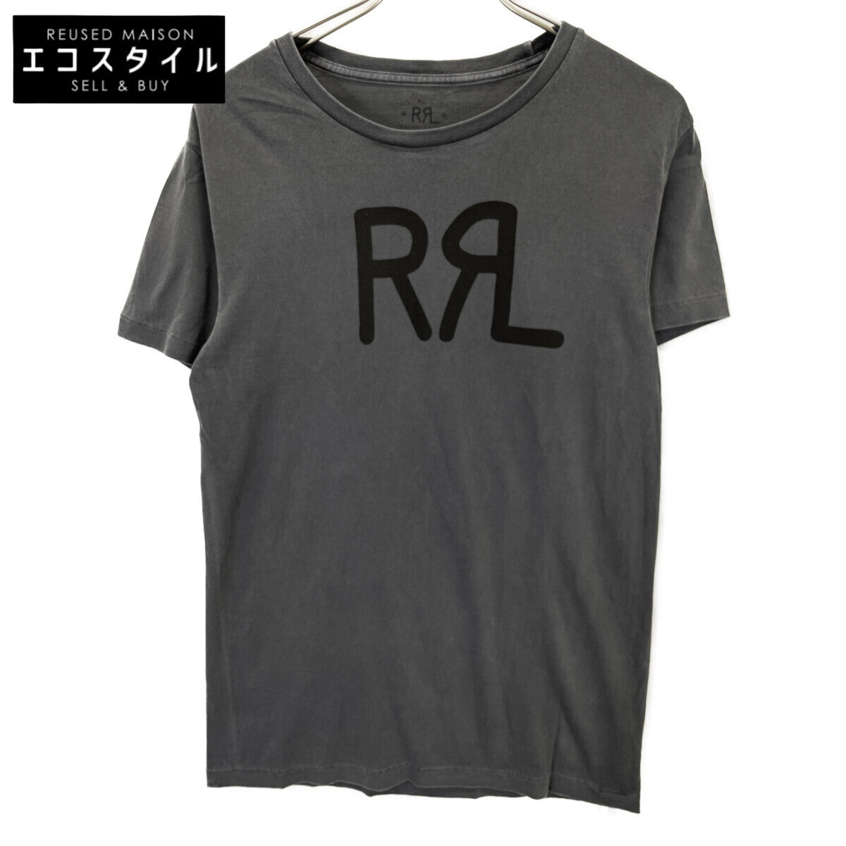 RRL Double RL Gray x Black Logo Short Sleeve T-Shirt Tops S Men's