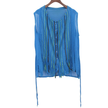 Haat Heart Rayon Blend Stripe Sleeveless Shirt Top Women's Blue 2 HA53FJ617 Top