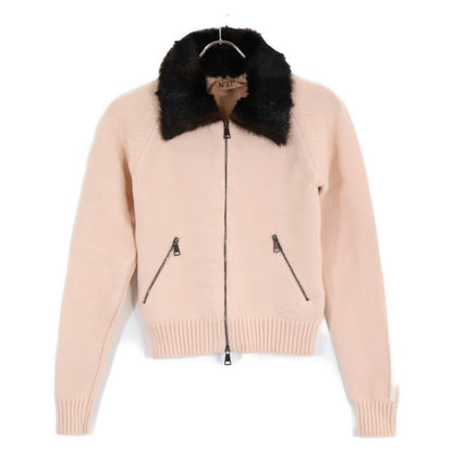 A021-9008 Zip-Up Knit Jacket with Faux Fur Collar, Size 36, Women's