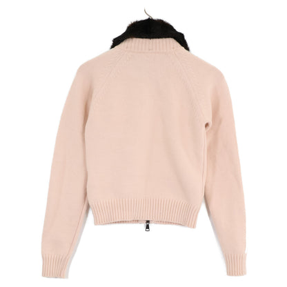 A021-9008 Zip-Up Knit Jacket with Faux Fur Collar, Size 36, Women's