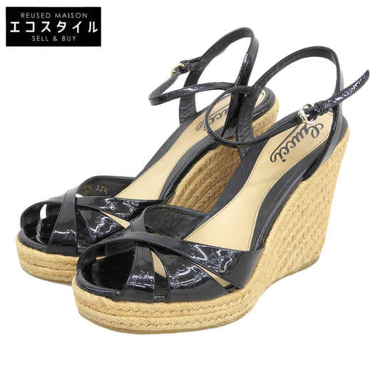 GUCCI グッチ マイクログッチシマ パテントレザー ウェッジソール サンダル シューズ レディース 黒 ブラック37 1/2 291096 シューズ