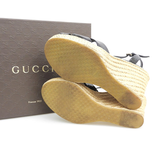 GUCCI グッチ マイクログッチシマ パテントレザー ウェッジソール サンダル シューズ レディース 黒 ブラック37 1/2 291096 シューズ