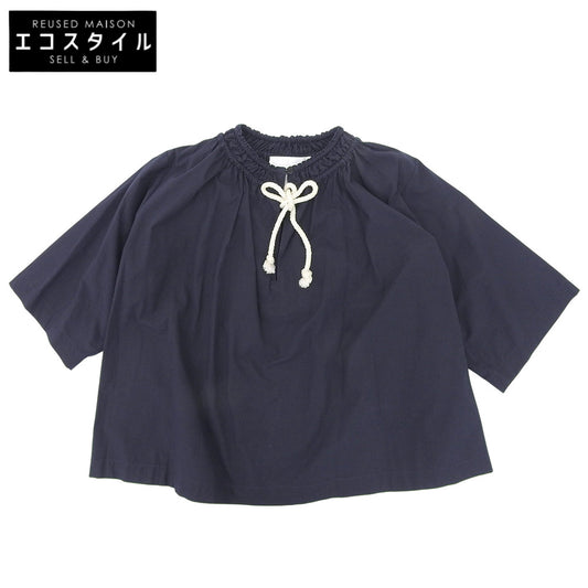 JIL SANDER+ ジルサンダープラス 美品 ギャザー コットン ブラウス トップス レディース ネイビー 32 J40NC0103 23年 トップス