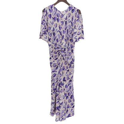 STRASBURGO Excellent Condition Floral Pattern Shirred Waist Dress Women's Purple 36 241412 Dress