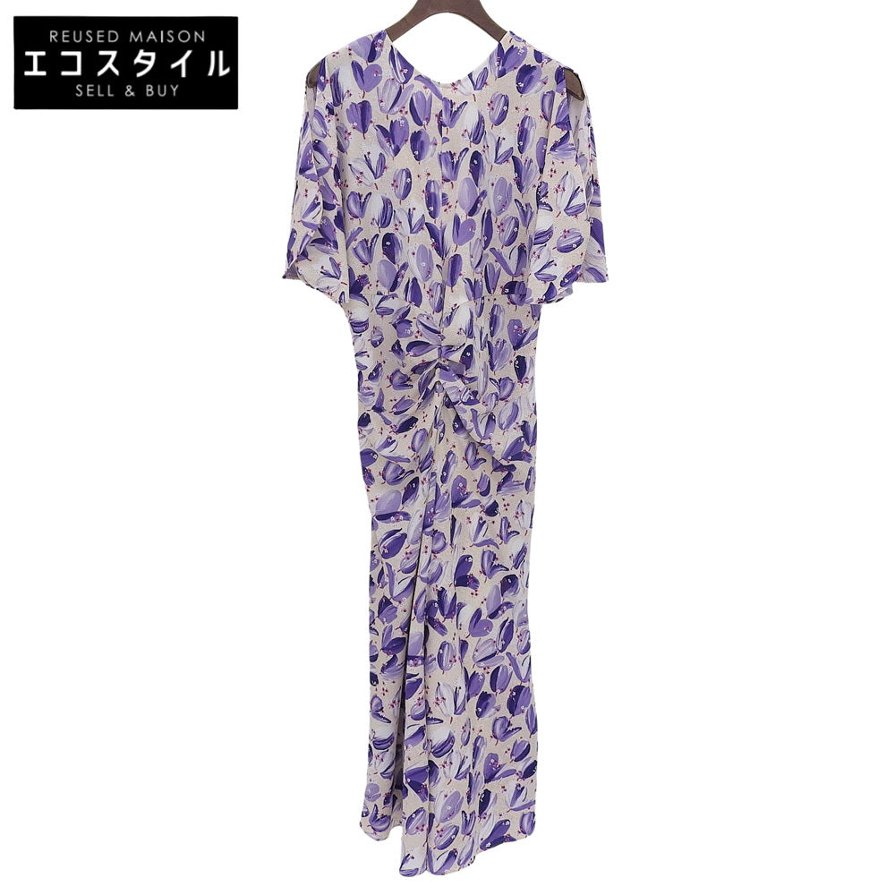 STRASBURGO Excellent Condition Floral Pattern Shirred Waist Dress Women's Purple 36 241412 Dress