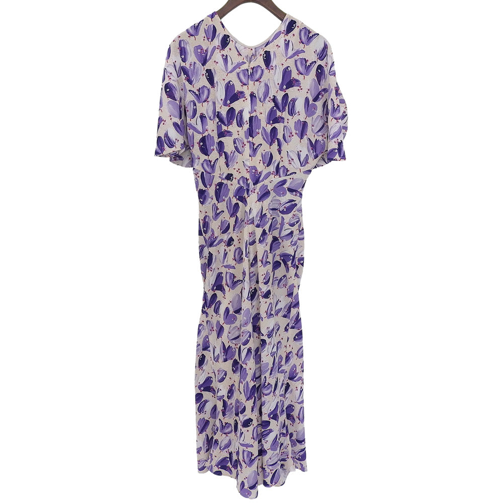 STRASBURGO Excellent Condition Floral Pattern Shirred Waist Dress Women's Purple 36 241412 Dress