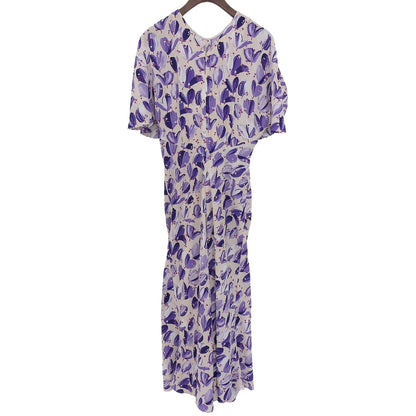 STRASBURGO Excellent Condition Floral Pattern Shirred Waist Dress Women's Purple 36 241412 Dress