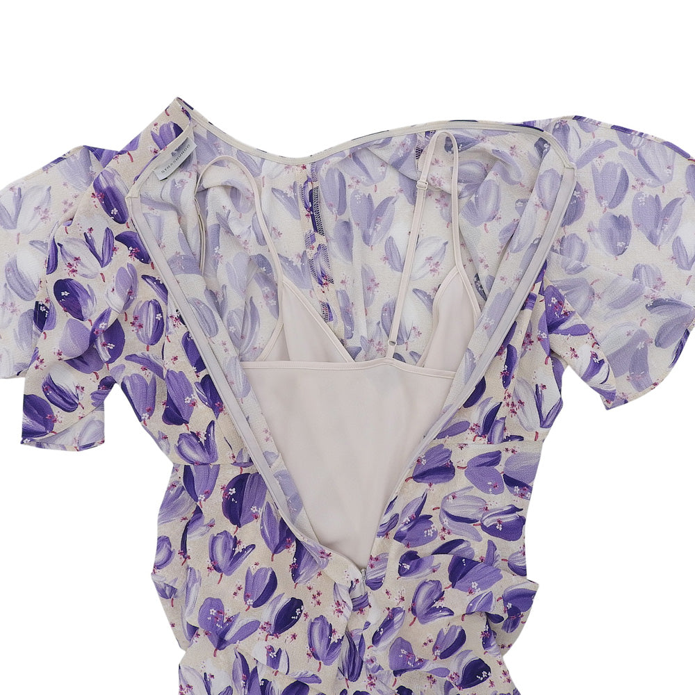STRASBURGO Excellent Condition Floral Pattern Shirred Waist Dress Women's Purple 36 241412 Dress