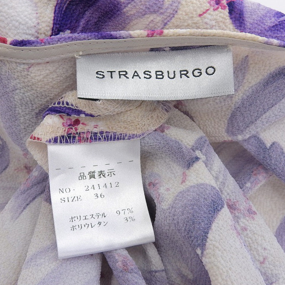 STRASBURGO Excellent Condition Floral Pattern Shirred Waist Dress Women's Purple 36 241412 Dress