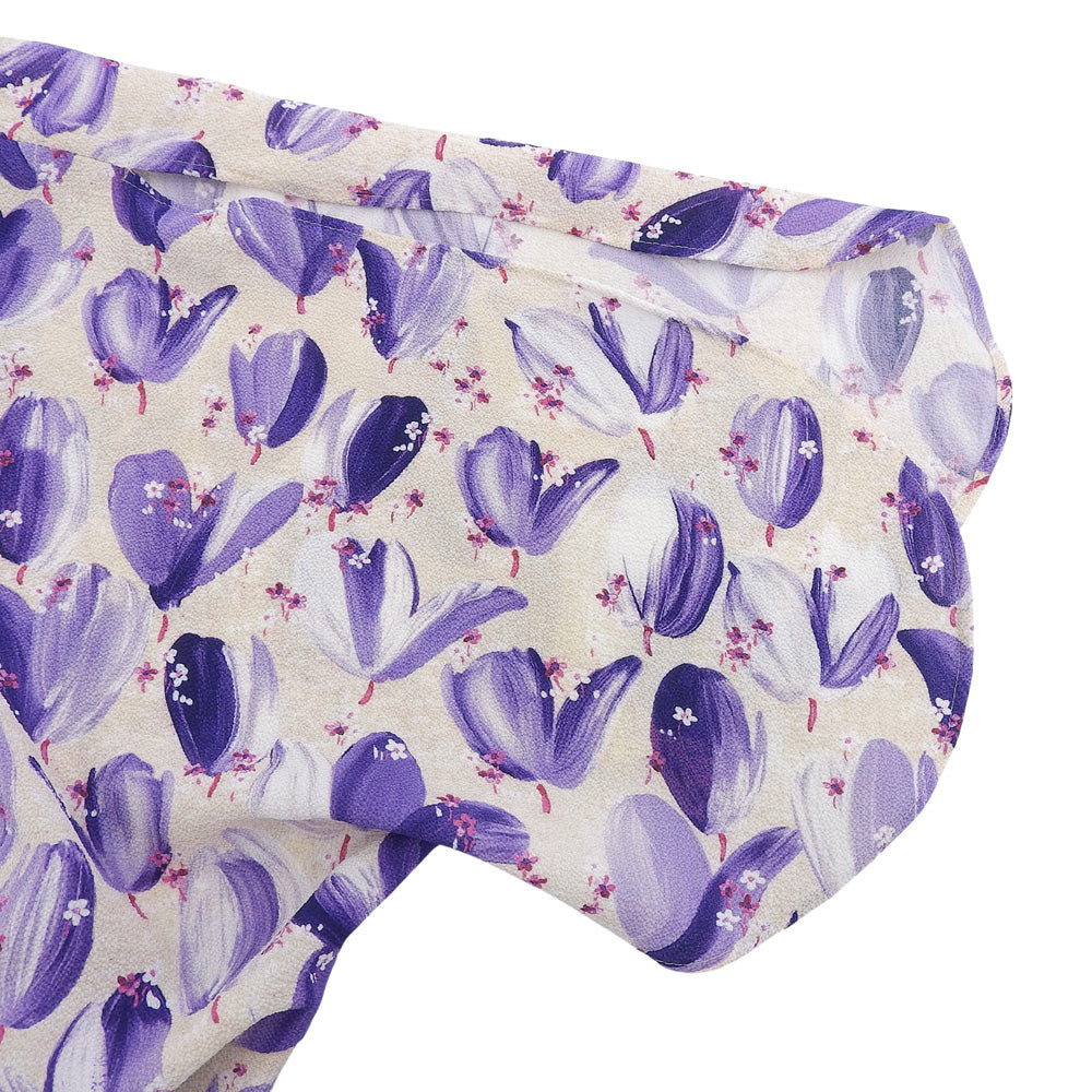STRASBURGO Excellent Condition Floral Pattern Shirred Waist Dress Women's Purple 36 241412 Dress