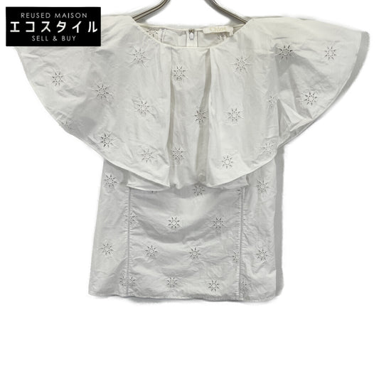 CHLOE 蔻依 CHC23SHT2748110136 白色 棉质 荷叶边 女式衬衫 上衣