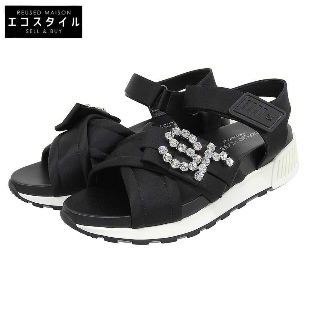 Sergio Rossi SR Crystal Satin Sandals Women's Black 38 A83910 Shoes - Like New