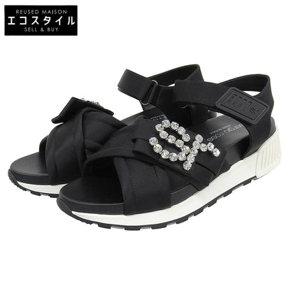 Sergio Rossi SR Crystal Satin Sandals Women's Black 38 A83910 Shoes - Like New