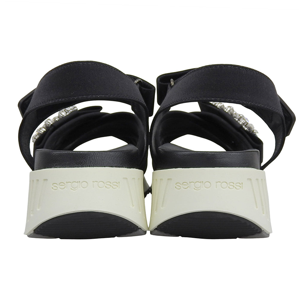 Sergio Rossi SR Crystal Satin Sandals Women's Black 38 A83910 Shoes - Like New