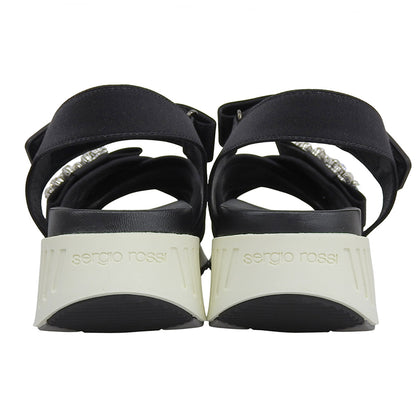 Sergio Rossi SR Crystal Satin Sandals Women's Black 38 A83910 Shoes - Like New