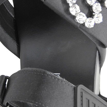 Sergio Rossi SR Crystal Satin Sandals Women's Black 38 A83910 Shoes - Like New