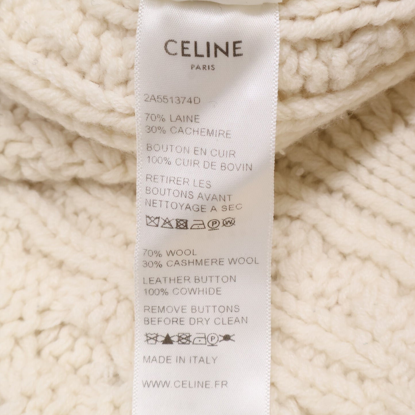 CELINE 思琳 【美品/国内正品】2A551374D 核桃扣 羊毛羊绒混纺绞花针织开衫/上衣