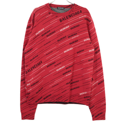 BALENCIAGA バレンシアガ 19SS 555381 レッド ジャガードロゴオーバーサイズクルーネックニット トップス