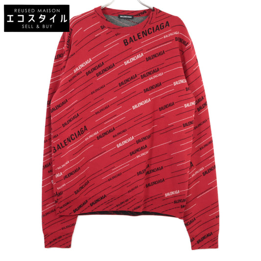 BALENCIAGA バレンシアガ 19SS 555381 レッド ジャガードロゴオーバーサイズクルーネックニット トップス