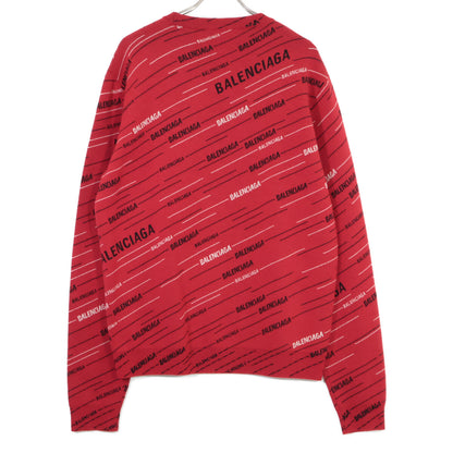 BALENCIAGA バレンシアガ 19SS 555381 レッド ジャガードロゴオーバーサイズクルーネックニット トップス