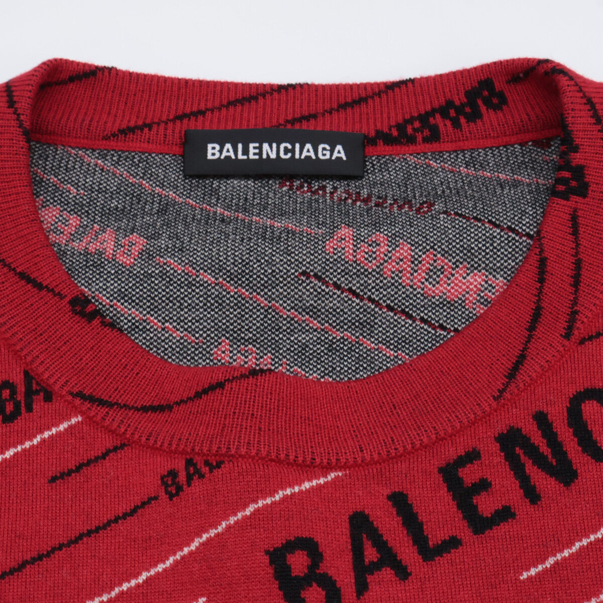 BALENCIAGA バレンシアガ 19SS 555381 レッド ジャガードロゴオーバーサイズクルーネックニット トップス