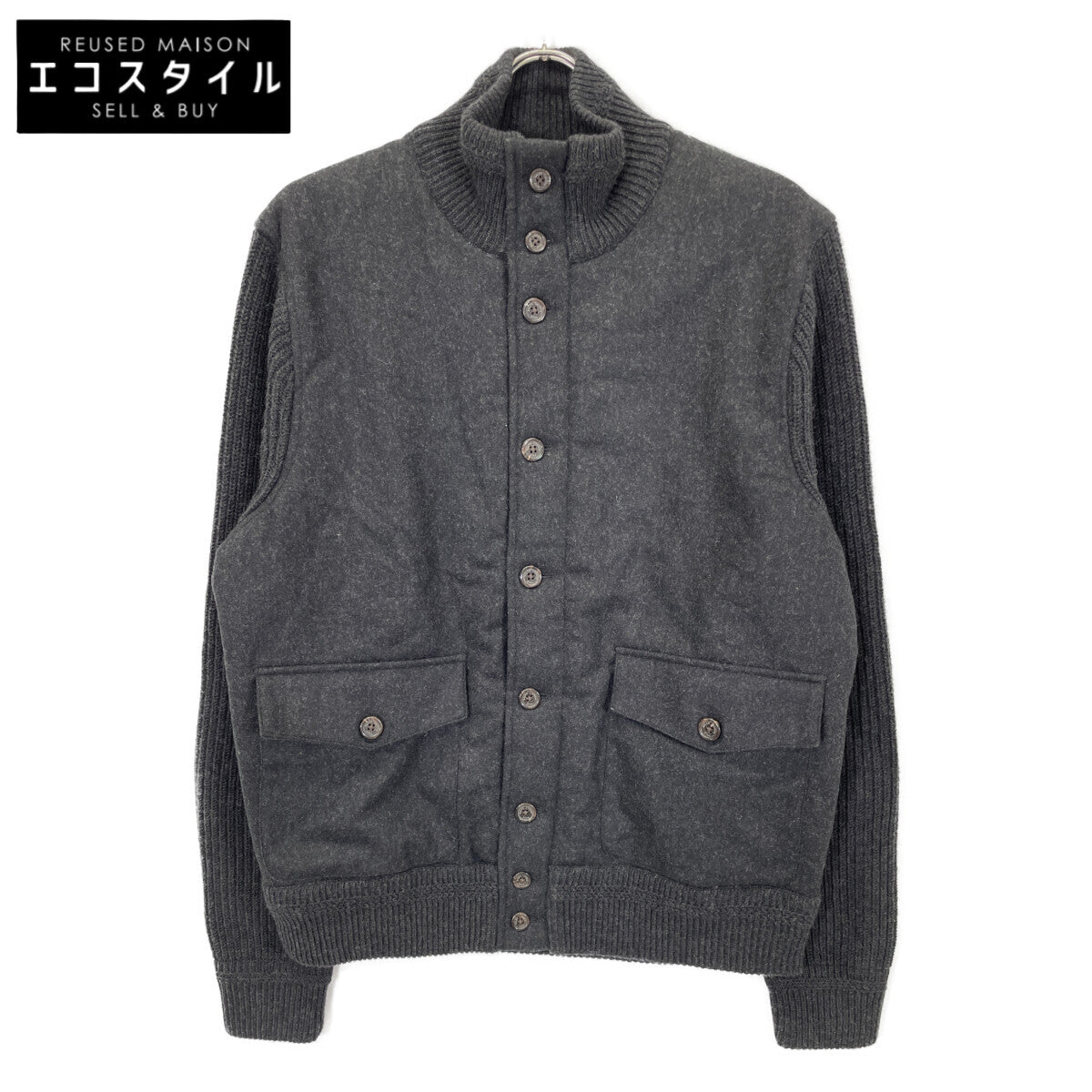 Black Wool Cashmere Padded Knit Blouson Jacket L Men's