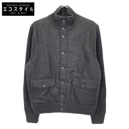 Black Wool Cashmere Padded Knit Blouson Jacket L Men's