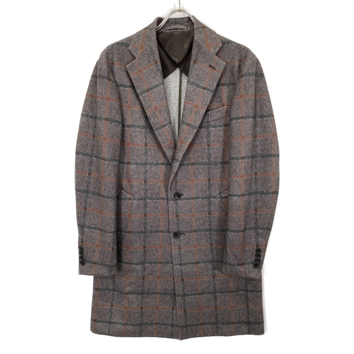 ESTNATION Estnation brown 20AW windowpane-check Chesterfield coat coat