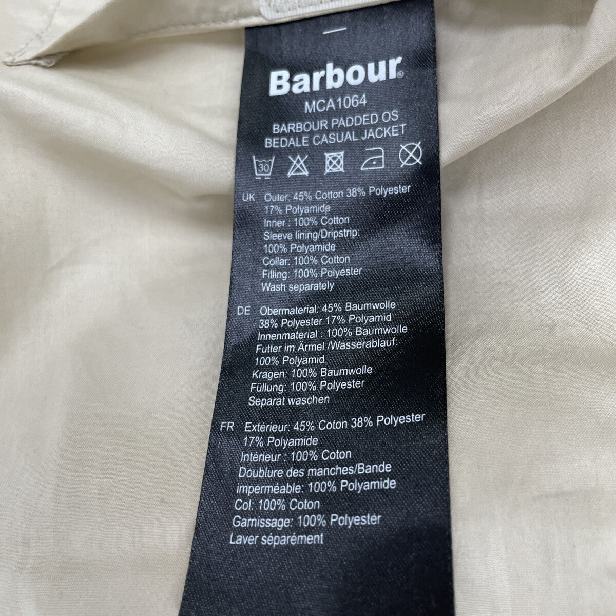 Barbour バブアー MCA1064ST11 アイボリー パデッド ビデイル カジュアル ジャケット モールスキン ジャケット