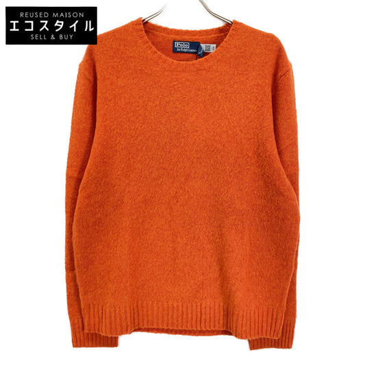 Orange Cashmere-Wool Suede-Patch Wool-Cashmere Sweater Tops XL Men's