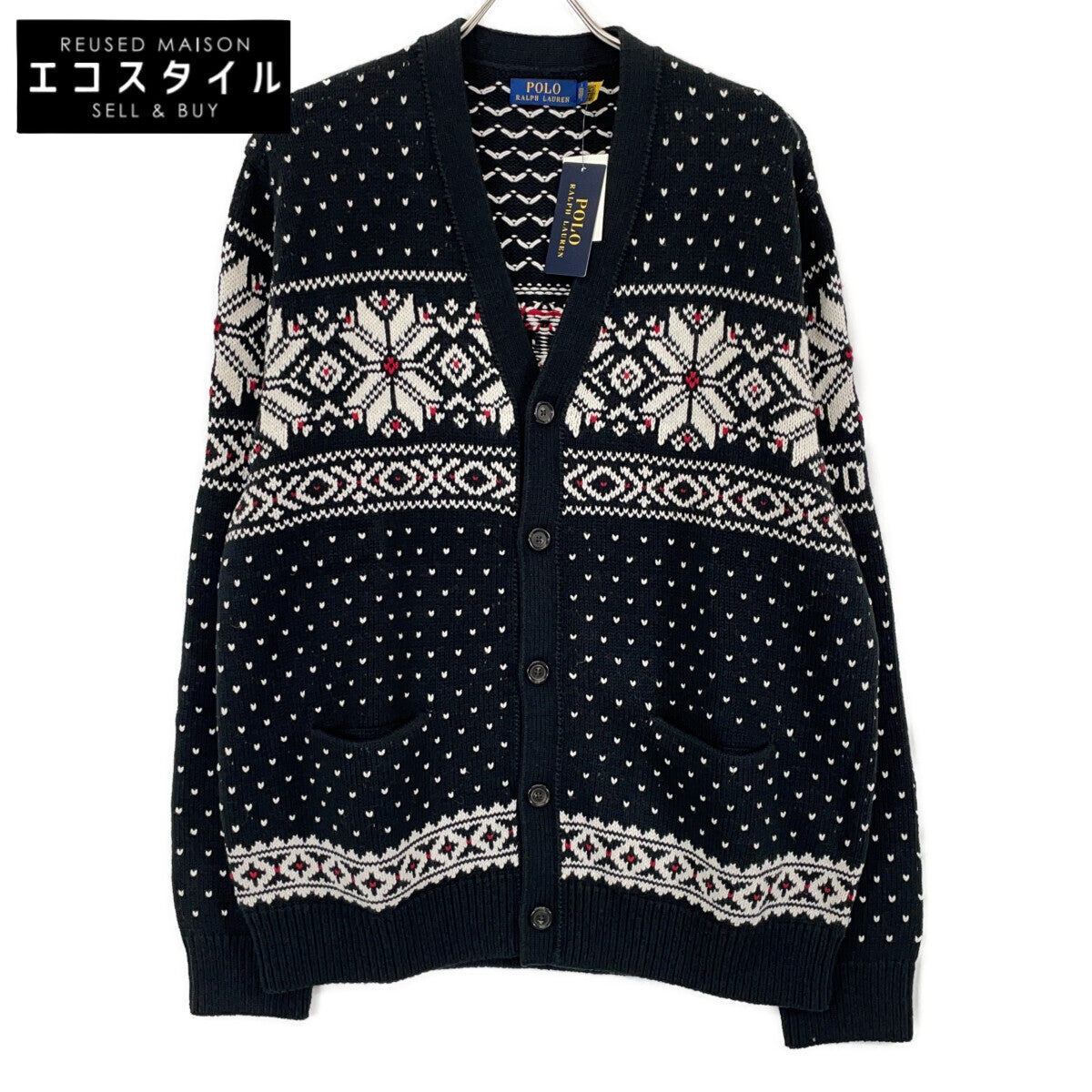 POLO RALPH LAUREN 拉夫劳伦 黑色羊绒混纺雪花图案开衫 上衣