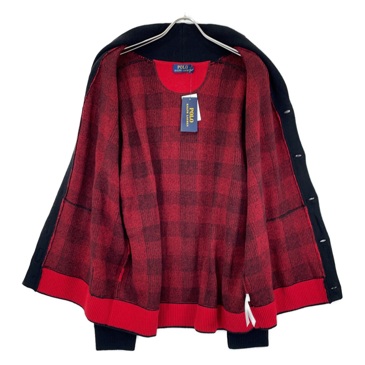 POLO RALPH LAUREN ポロ ラルフローレン ﾚｯﾄﾞﾌﾞﾗｯｸ ﾊﾞｯﾌｧﾛｰﾁｪｯｸ ｳｰﾙ ｼｮｰﾙｶﾗｰｶｰﾃﾞｨｶﾞﾝ トップス XL