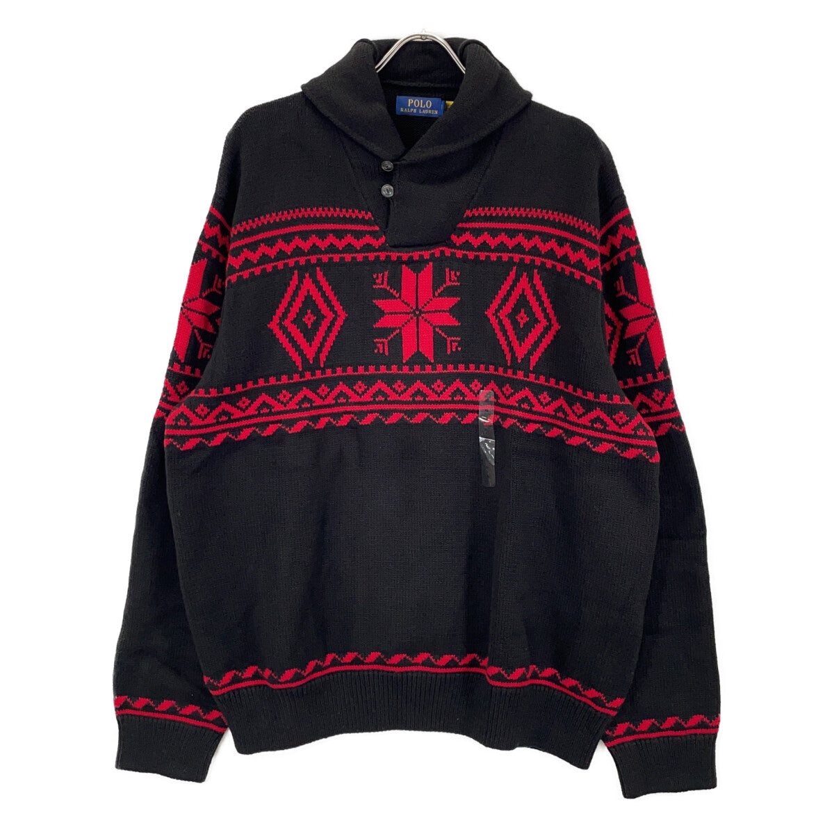 POLO RALPH LAUREN Black Red 2021 Nordic Shawl Collar Knit Top